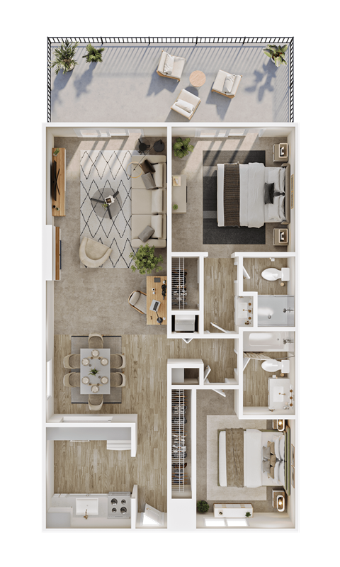 Floor plan for 2 beds, 2 baths, 1100 sqft